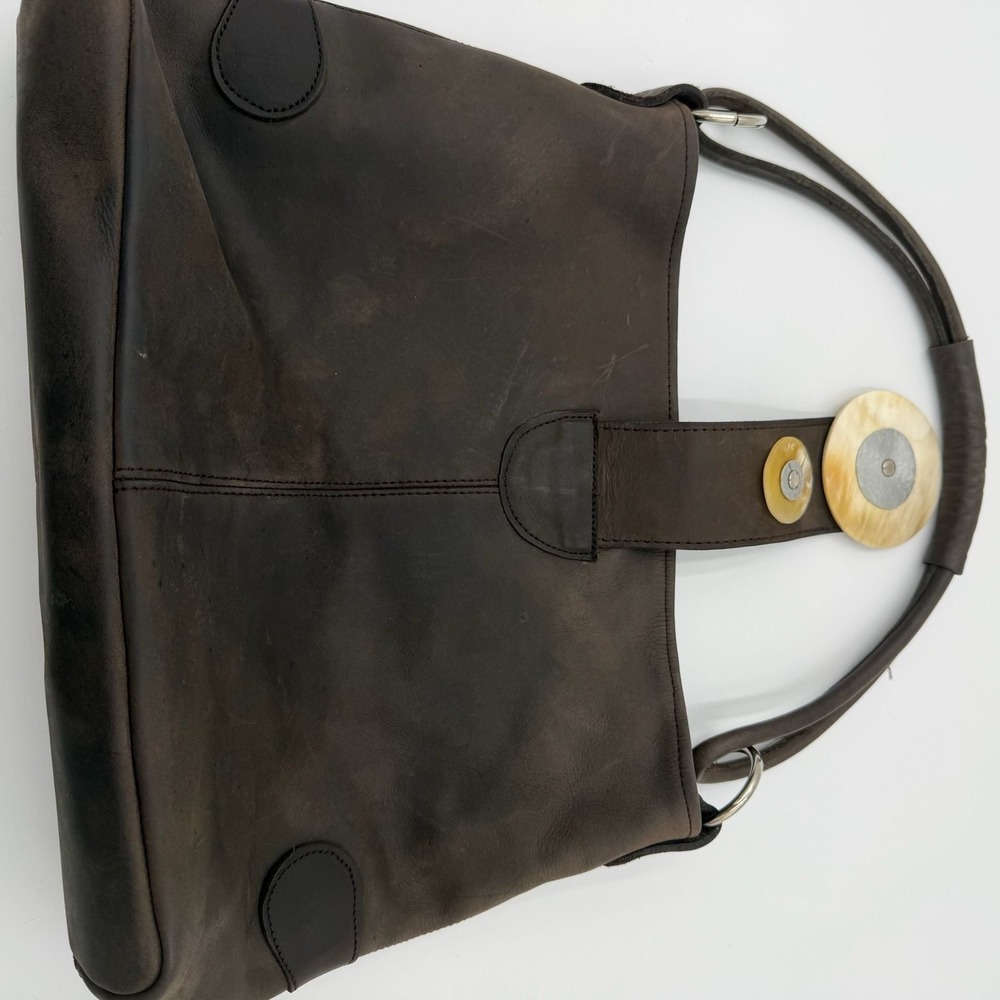 Annabelle Thom Kenya Shoulder Bag Brown Leather Horn Accents Boho Handcrafted - Picture 7 of 10
